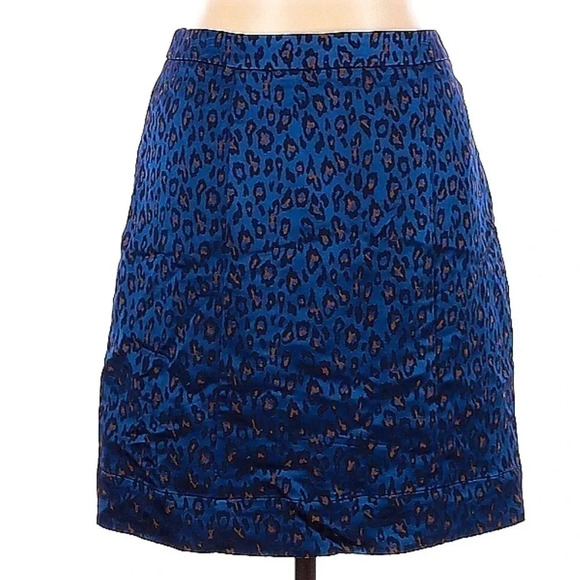 Banana Republic | Blue Leopard Print Button Down Pencil Skirt Size 6 Small - Picture 2 of 4